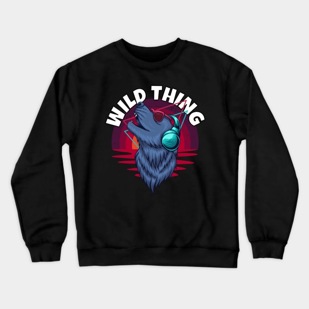 Howling Wolf with Headphones – Wild Thing Crewneck Sweatshirt by RockReflections